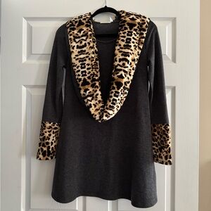 Gray Tunic with Leopard Print Accents Comes with removable scarf
